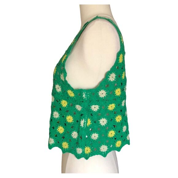 New in NWT Floral Crochet Lace Cropped Tank Top Kelley Green Size S/M - Picture 7 of 15